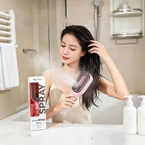Démonstration de la brosse à cheveux vaporisatrice en action